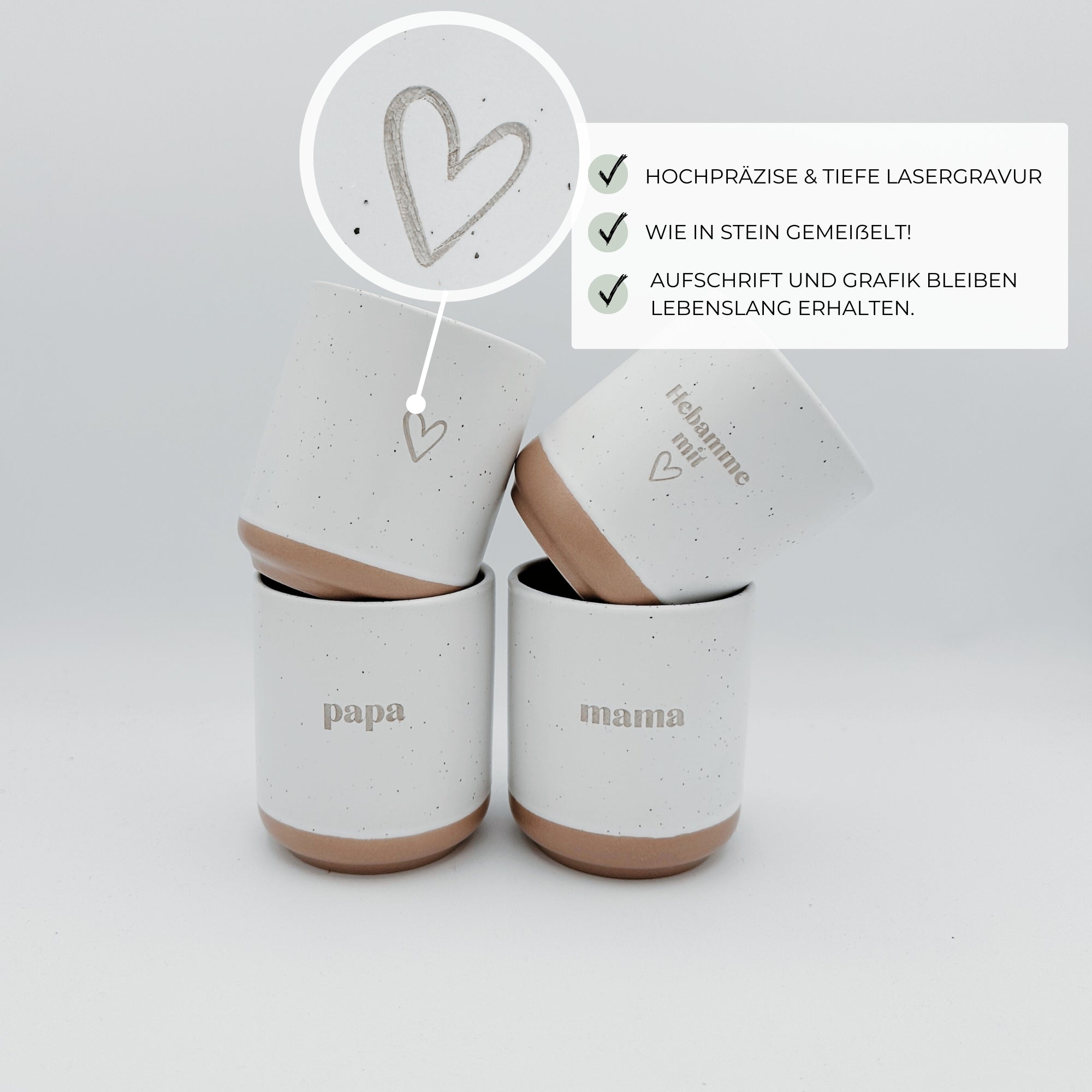 Steingut-Becher ・Personalisiert・280ml・Graviert ・Handmade | SLIM-SANDY