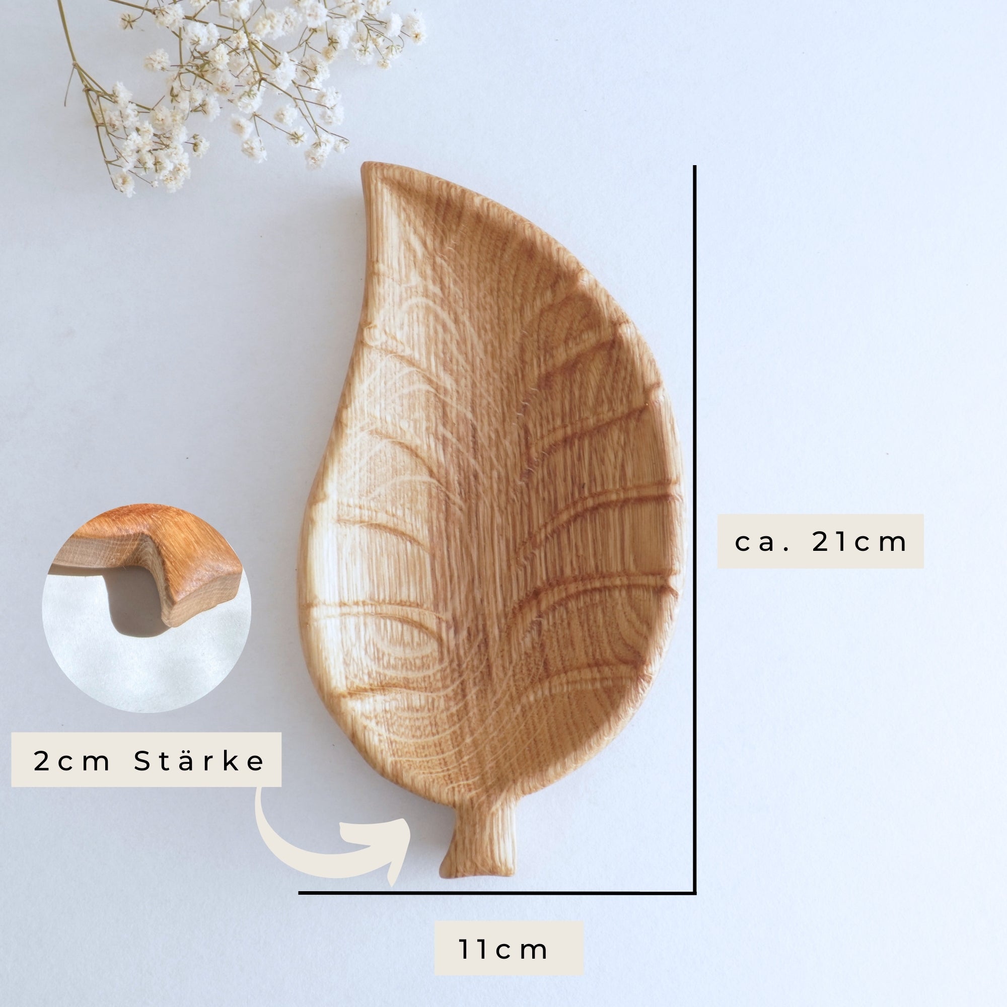 Snackteller in Blattform - 100% Handgerfertigt - Eichenholz - geölt