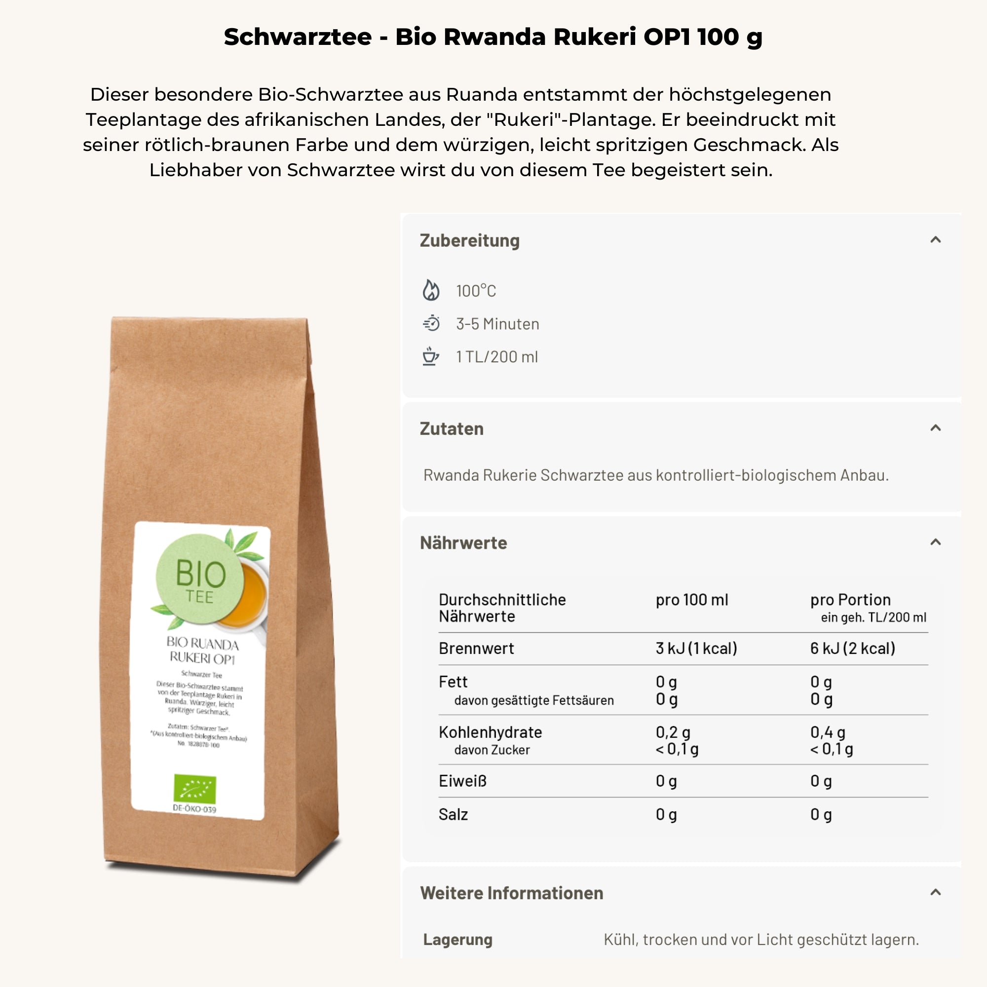 Bio Rwanda Rukeri OP1 100 g | Schwarzer Tee