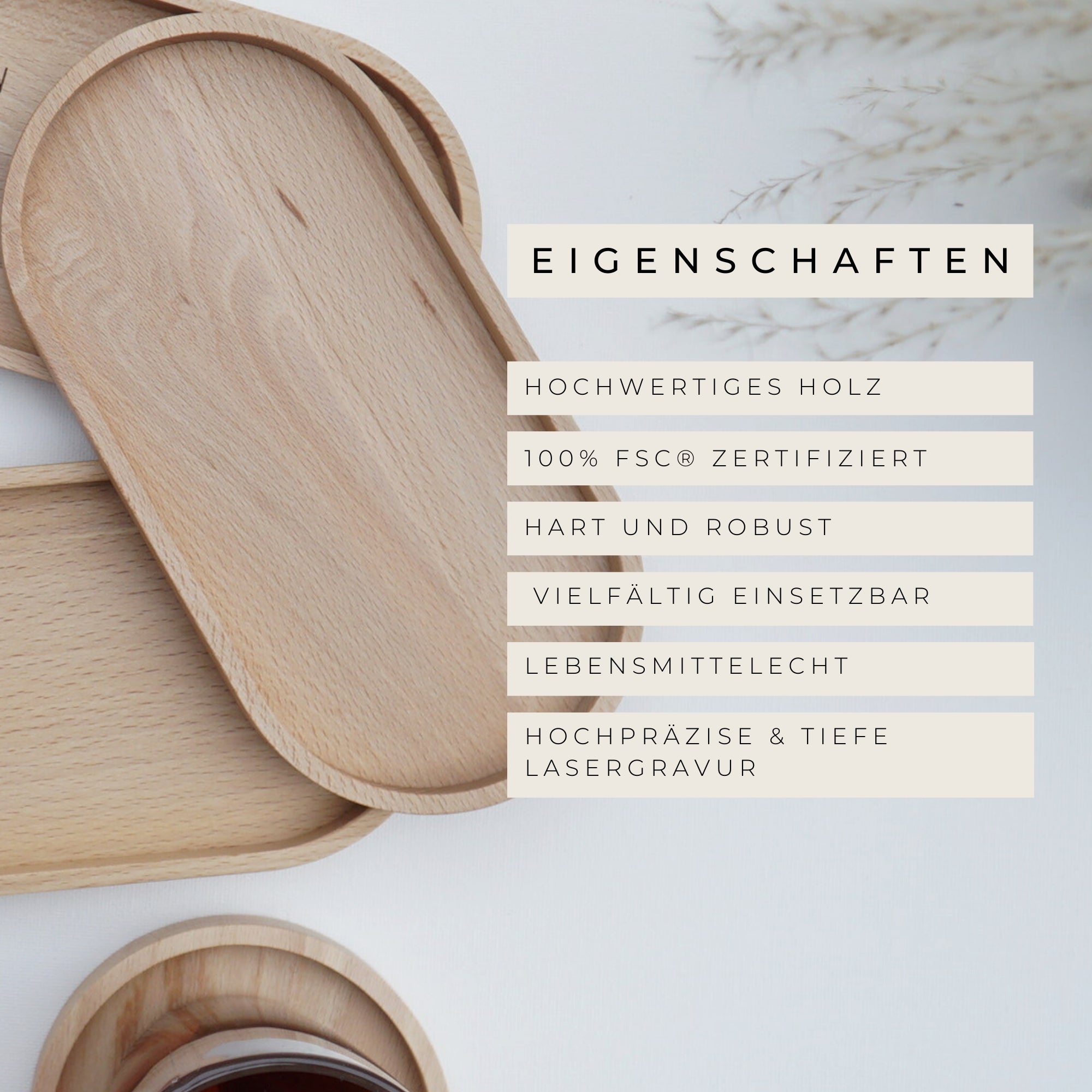 Holztablett mit Gravur "Glück Freundin" - Eiche - KANU