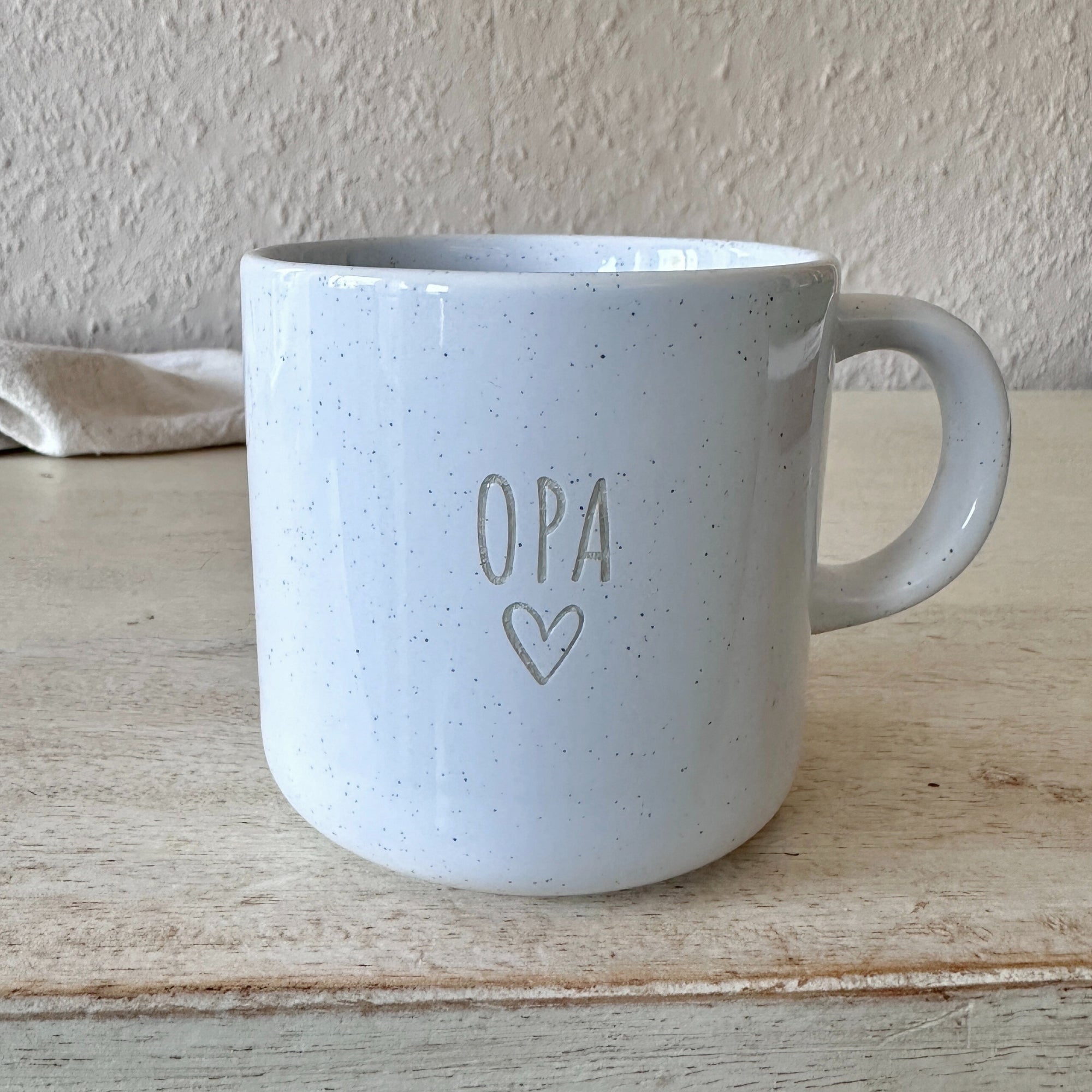 Steinzeug Tasse - "OPA" Gravur - hochglanz | SHINY