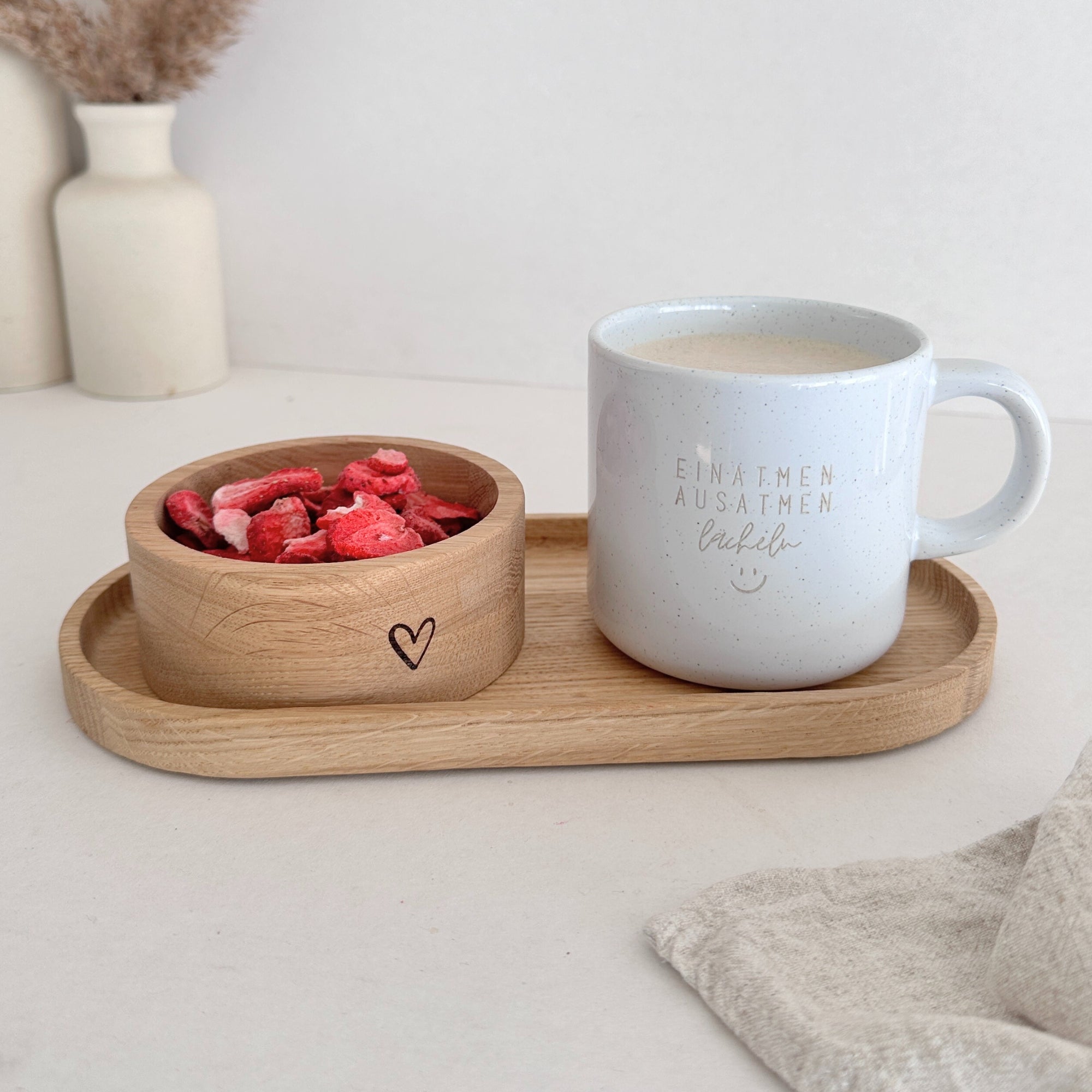 Steinzeug Tasse - "Einatmen" Gravur - hochglanz | SHINY