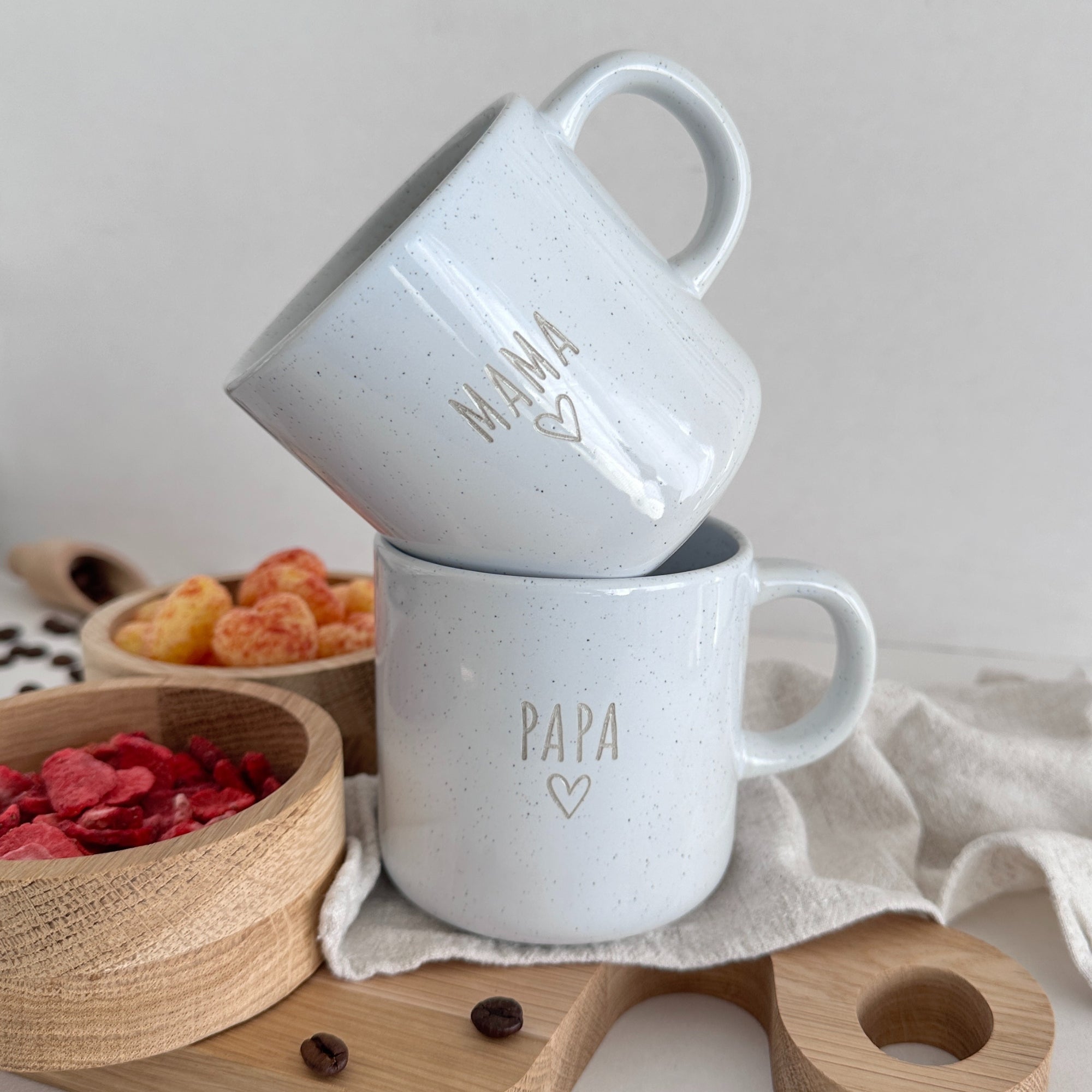 Steinzeug Tasse - "Einatmen" Gravur - hochglanz | SHINY