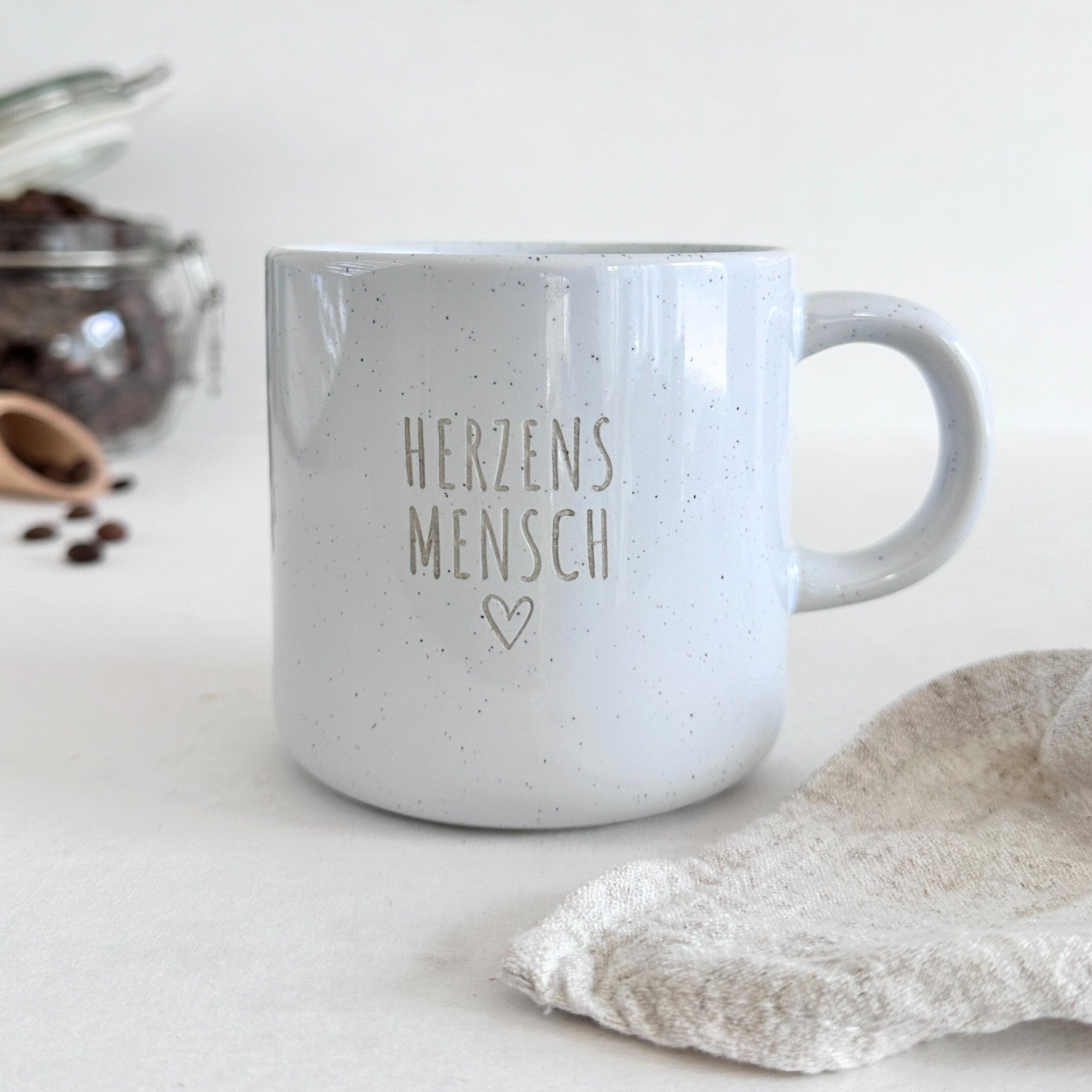 Steinzeug Tasse - "Herzensmensch" Gravur - hochglanz | SHINY