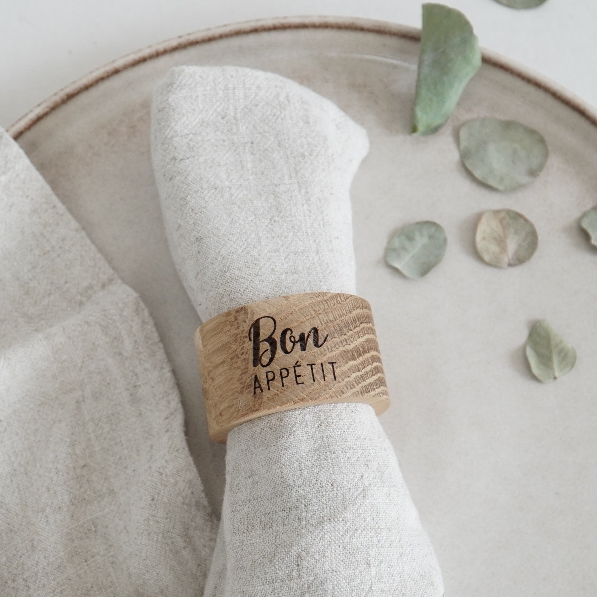Serviettenring - "Bon Appétit" - Eiche gewachst