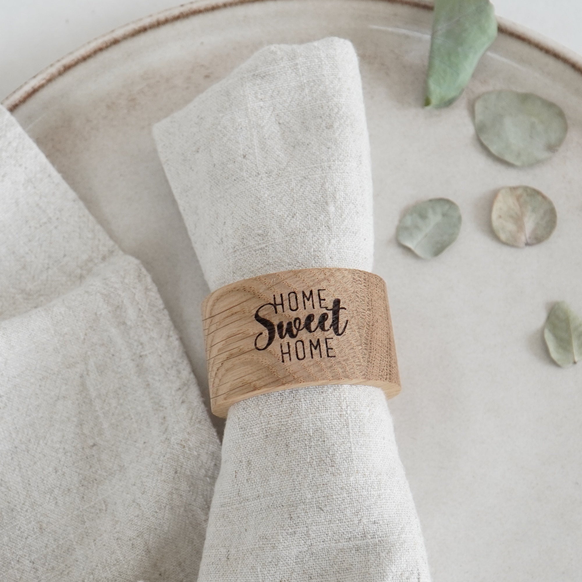 Serviettenring - "Home Sweet Home" - Eiche gewachst