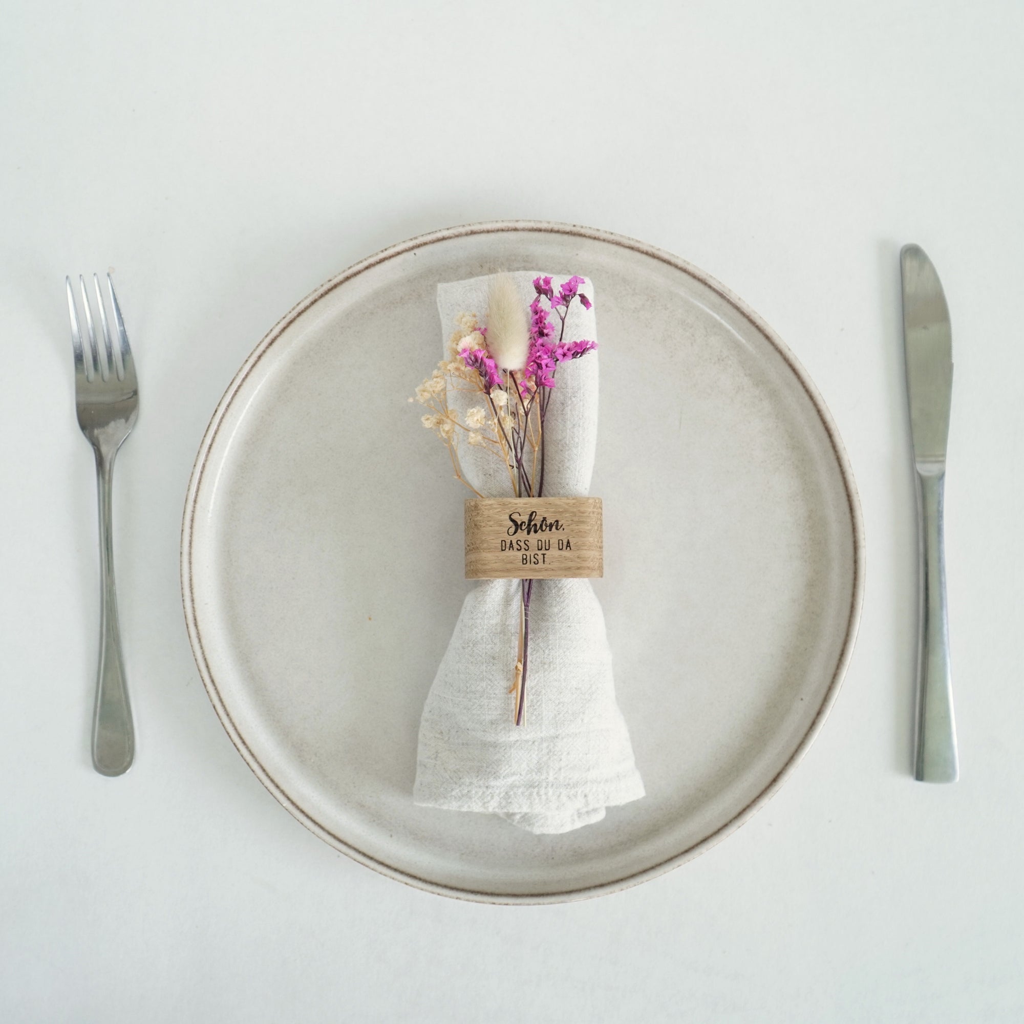 Serviettenring - "Schön, dass du da bist." - Eiche gewachst