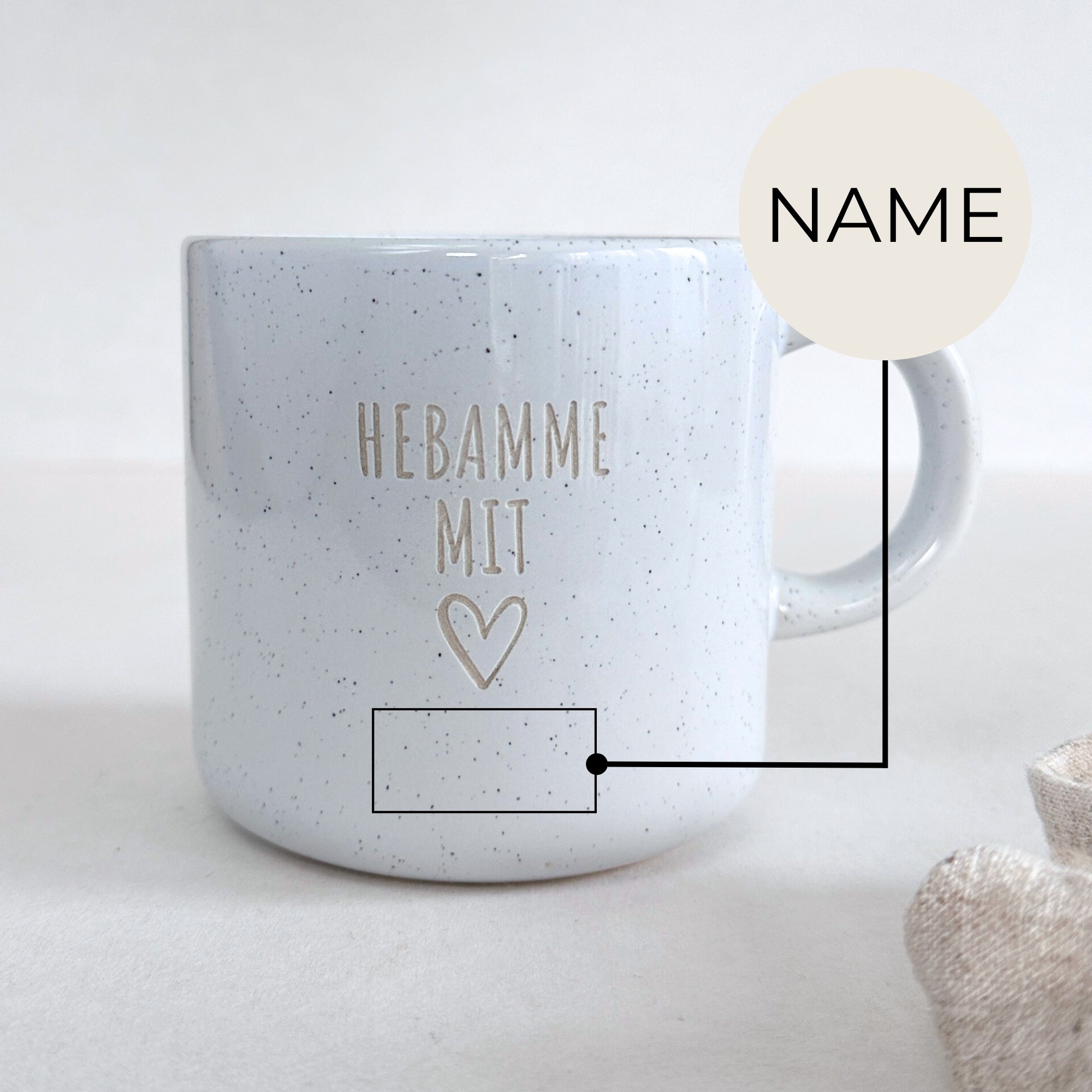 Steinzeug Tasse - "Hebamme mit Herz" Gravur - hochglanz | SHINY