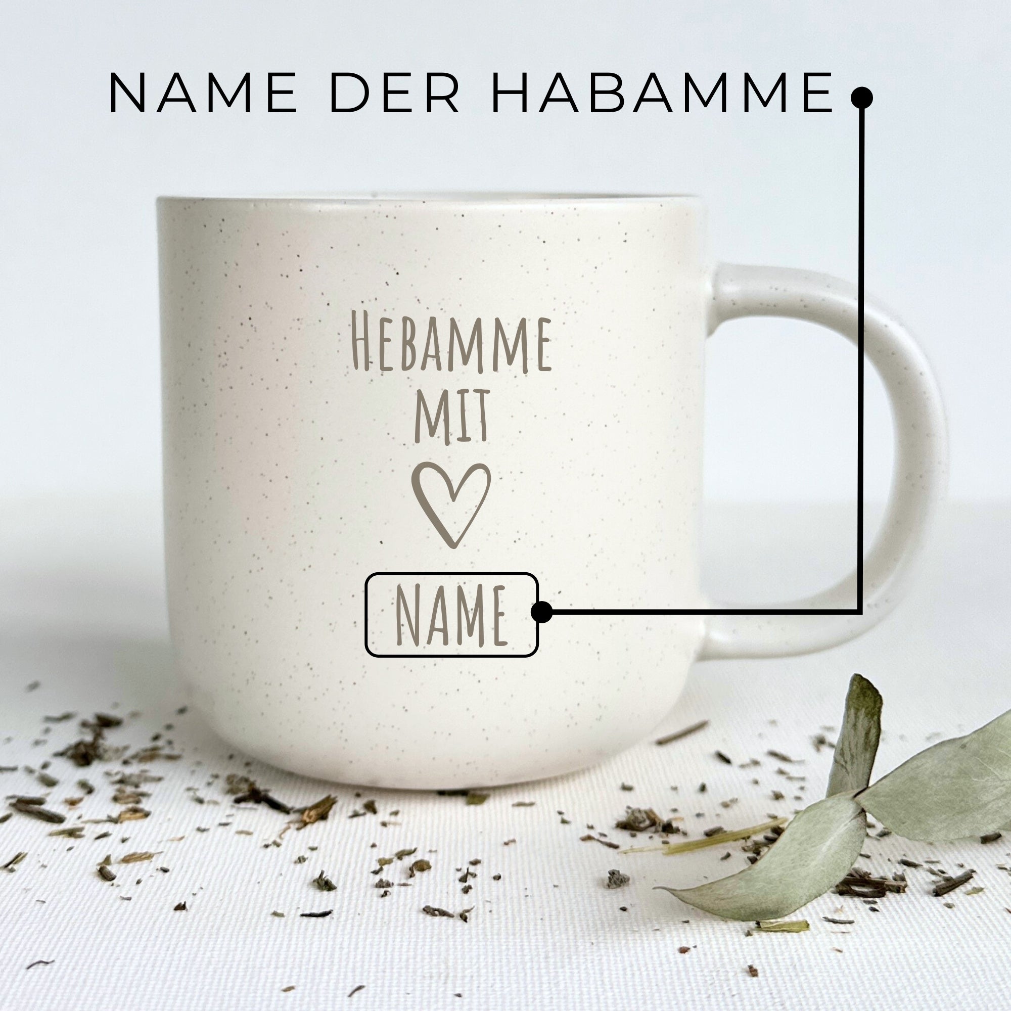 Steingut Tasse - "Hebamme mit Herz" - Gravur - STYLER