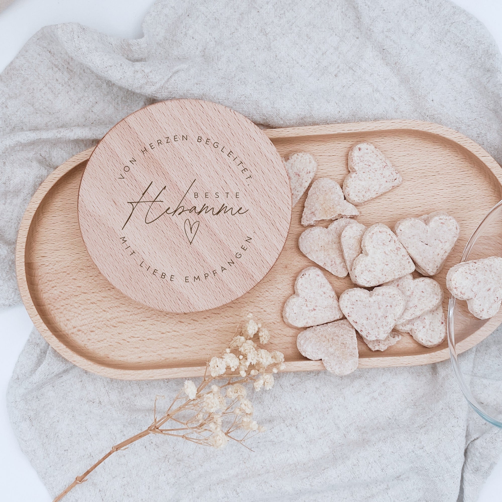 Vorratsglas "Beste Hebamme" mit graviertem Holzdeckel · 530 bis 880ml