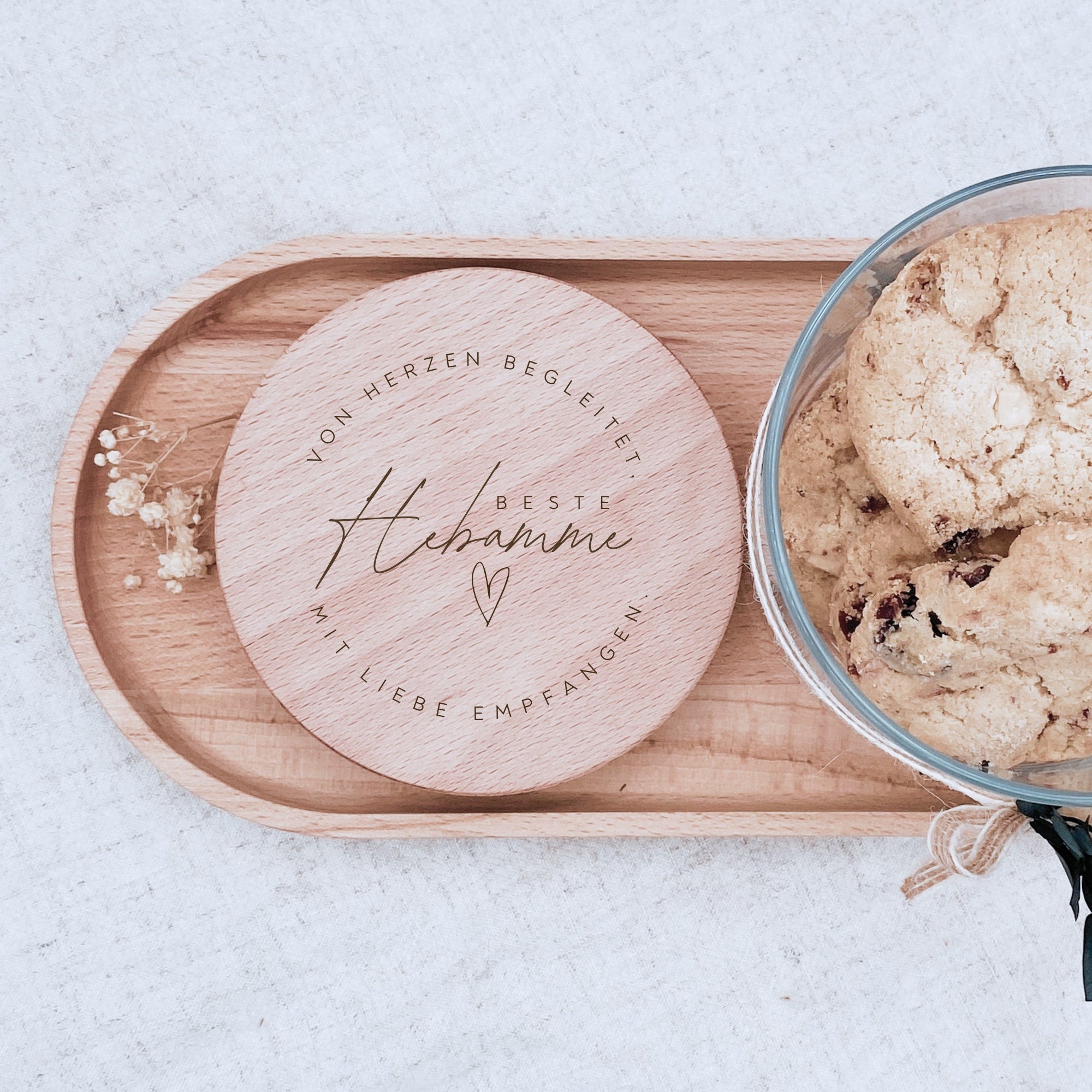 Vorratsglas "Beste Hebamme" mit graviertem Holzdeckel · 530 bis 880ml