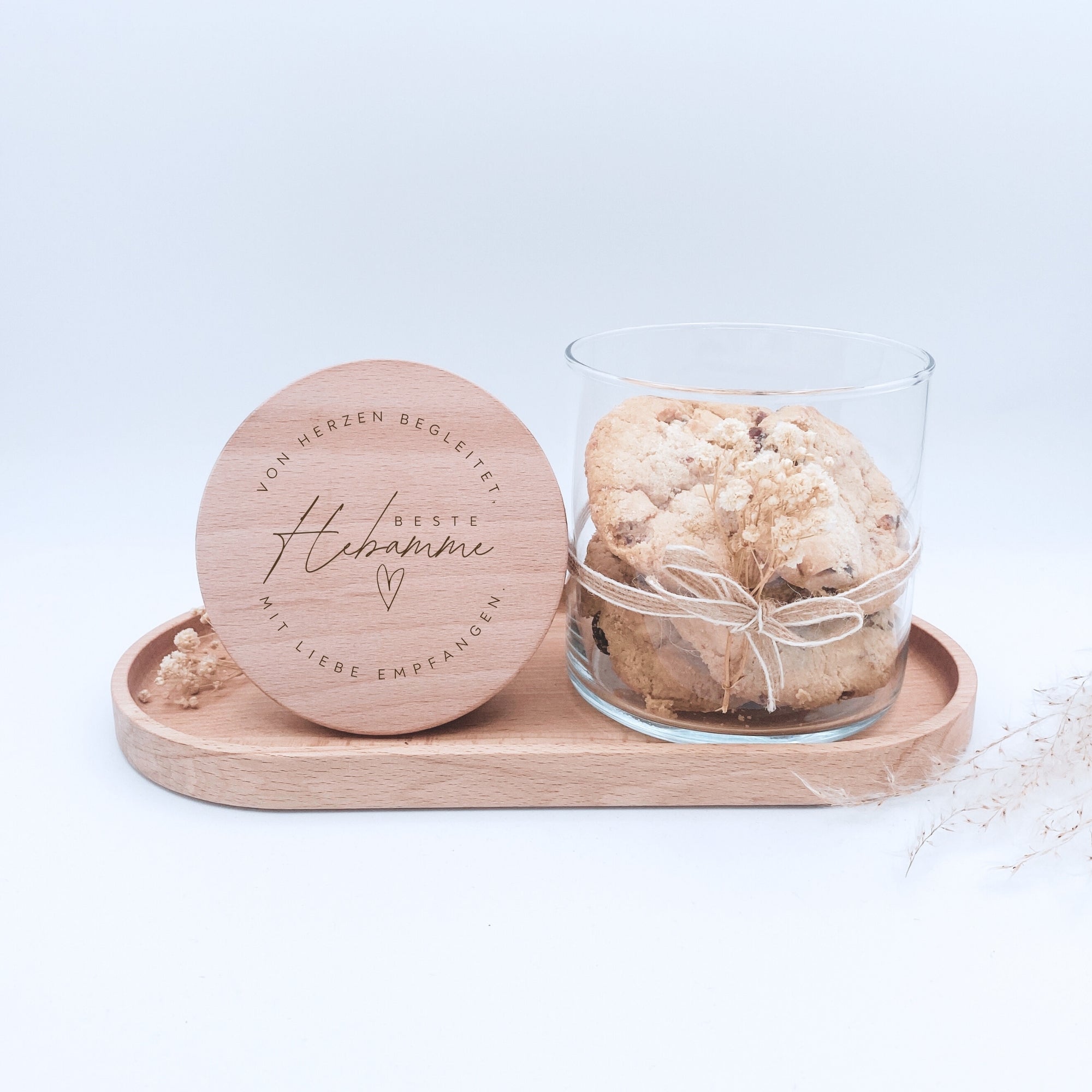 Vorratsglas "Beste Hebamme" mit graviertem Holzdeckel · 530 bis 880ml