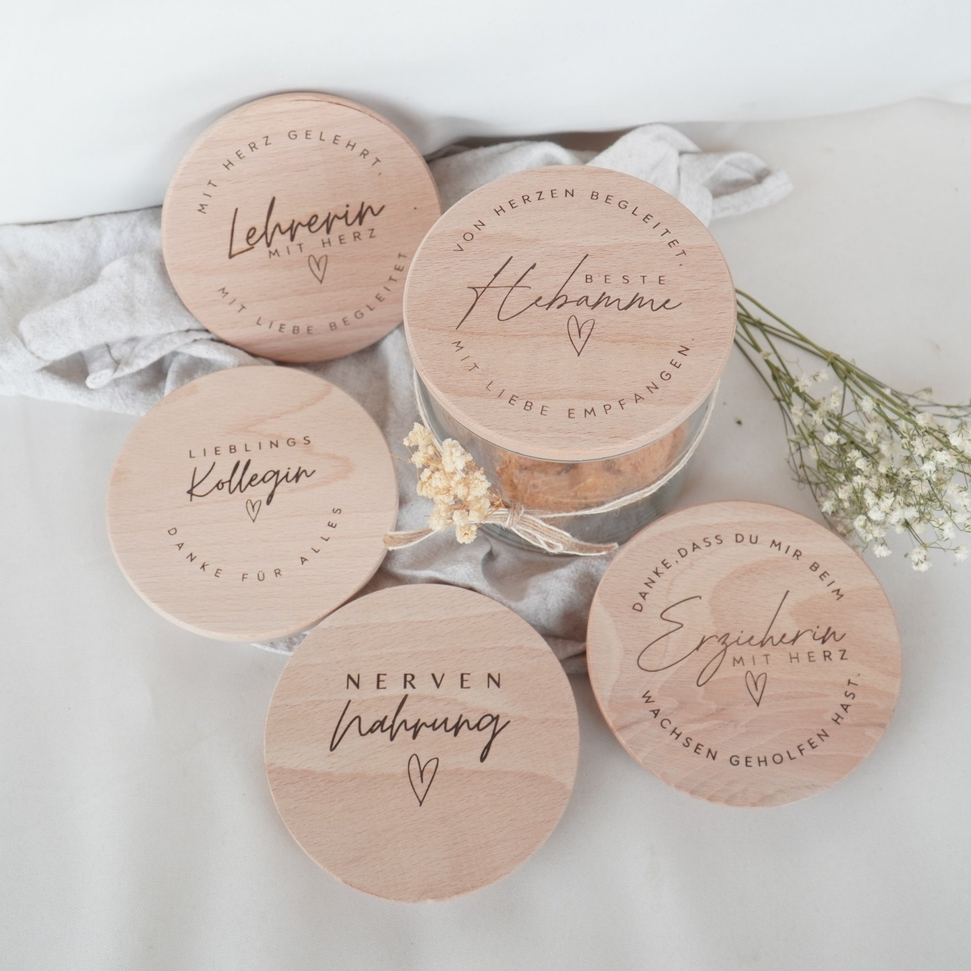 Vorratsglas "Nervennahrung" mit graviertem Holzdeckel · 530 bis 880ml