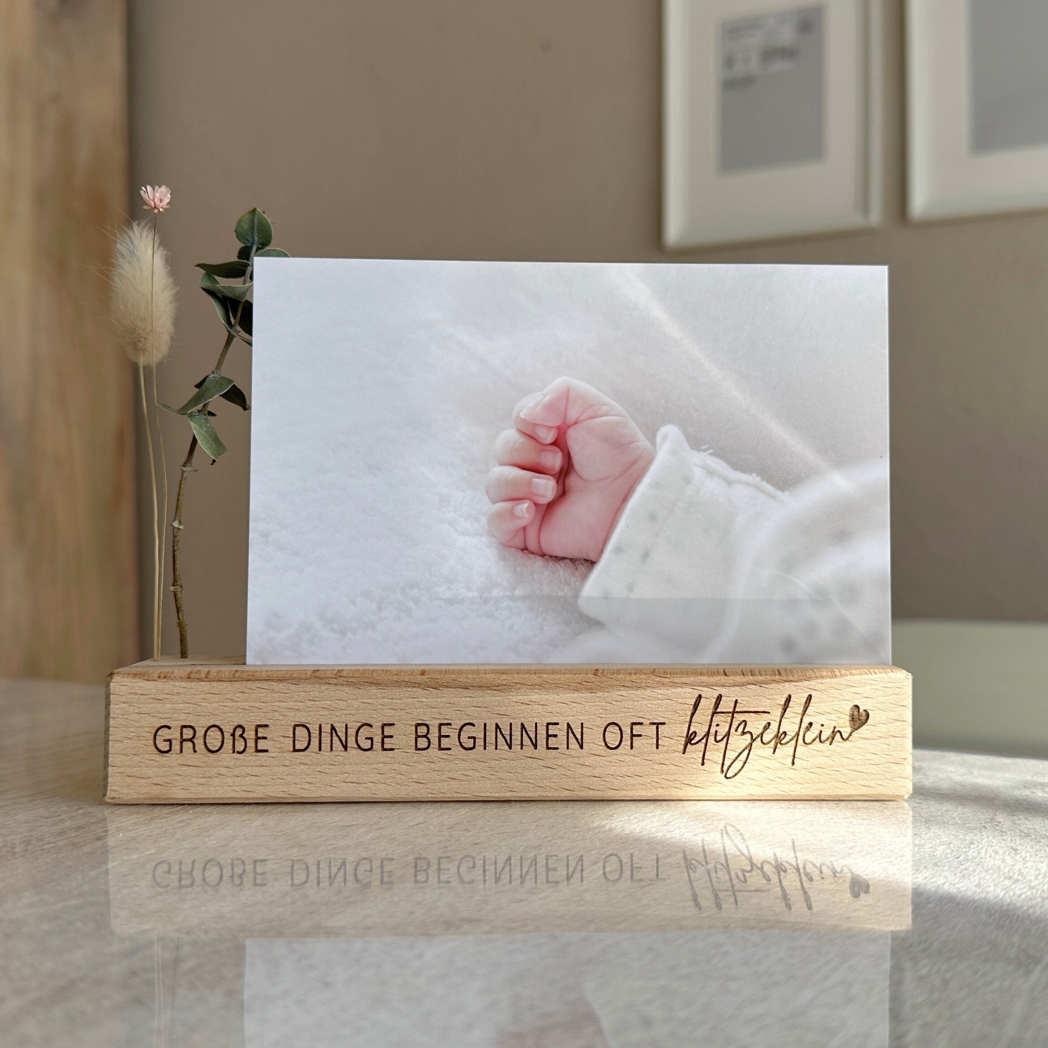 Karten-/Fotohalter - "Große Dinge beginnen oft klitzeklein" - Handmade