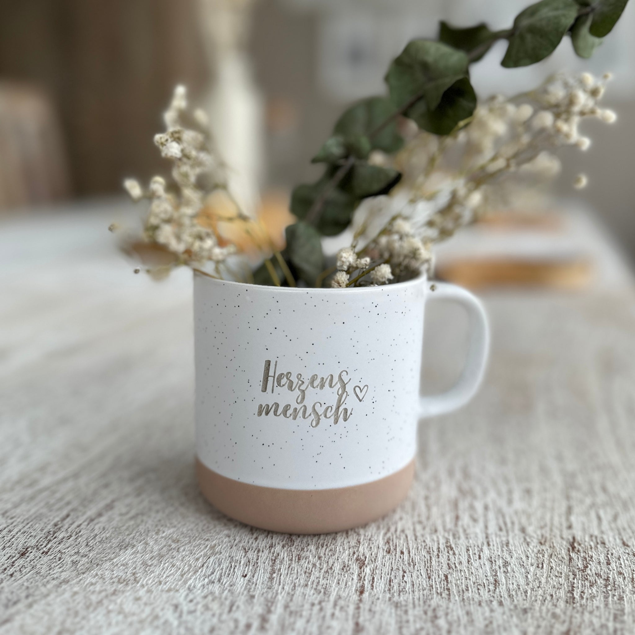 Steingut Tasse - "Herzensmensch" - Gravur - SANDY